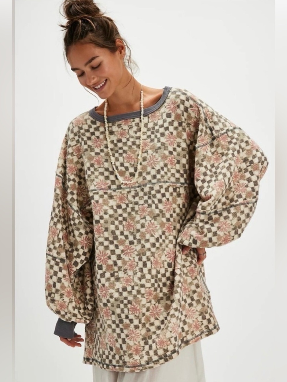 We The Free People Coastal Printed Crew Terra Cotta Sweatshirt NWOT S #2763